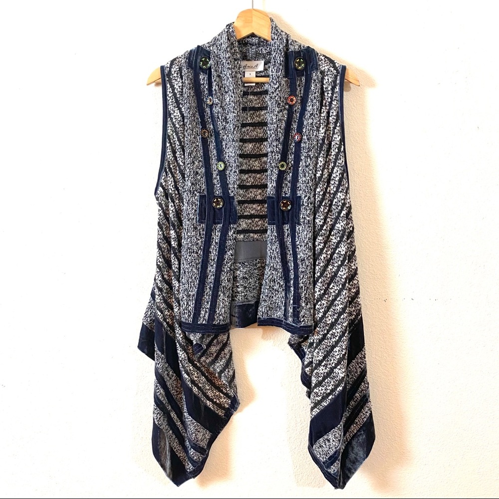 Anis A. Velvet Sweater Button Detail Vest Blue S